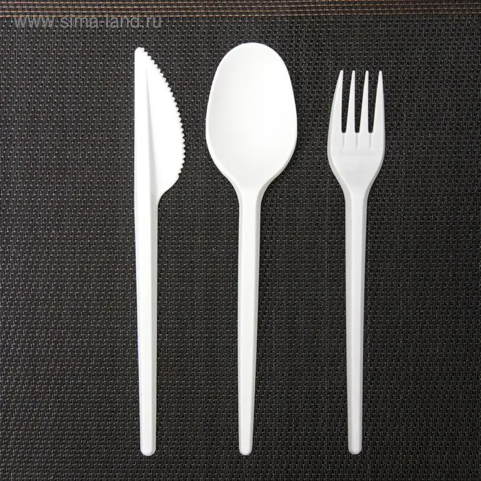 Набор пластиковых одноразовых столовых приборов 5 в 1: вилка, ложка, нож, салфетка, зубочистка, цвет белый Набор пластиковых одноразовых столовых приборов 5 в 1: вилка, ложка, нож, салфетка, зубочистка, цвет белый