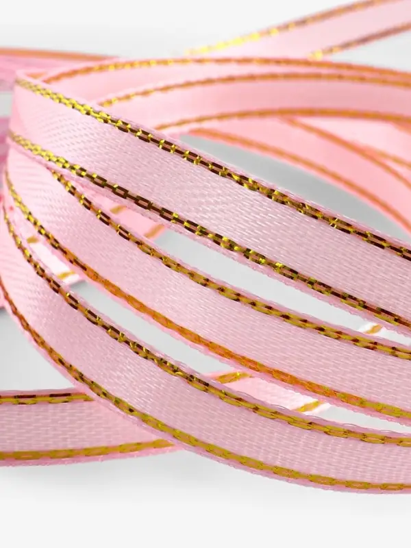 Лента атласная, с золотым люрексом, 6 мм, 23±1 м, розовая №04