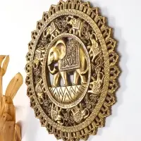 Панно интерьерное полистоун "Индийский слон. Мандала" золото 30х4,6х30 см