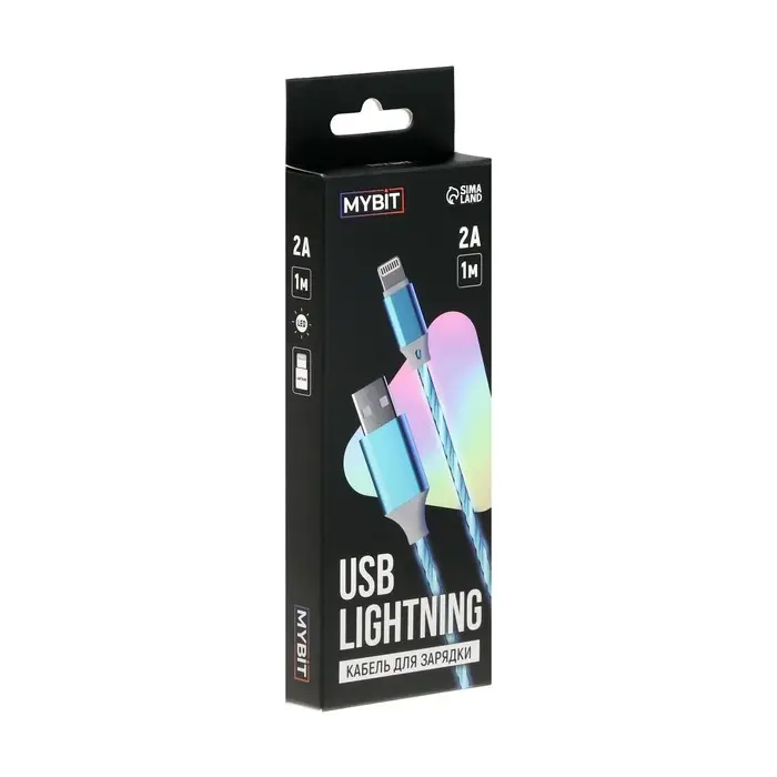 Кабель MYBIT, Lightning - USB, 2 А, 1 м, динамическая LED подсветка Кабель MYBIT, Lightning - USB, 2 А, 1 м, динамическая LED подсветка