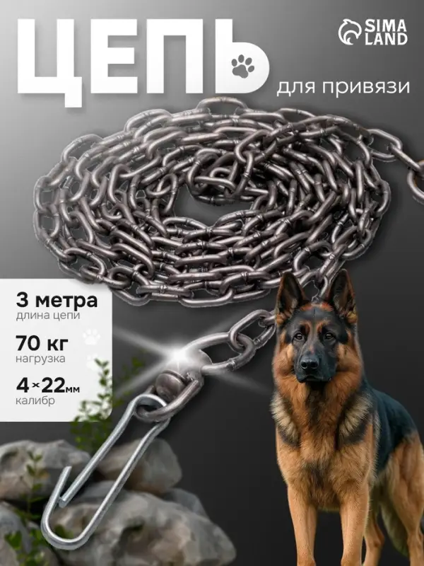 Цепь для привязи собак, 3 м, калибр 4&times;22 мм, черная