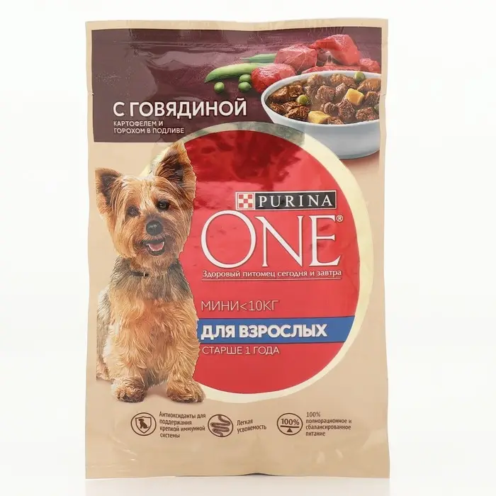 Влажный корм Purina One mini для взрослых собак говядина/Картофель/горох в подливе, 85 г Влажный корм Purina One mini для взрослых собак говядина/Картофель/горох в подливе, 85 г