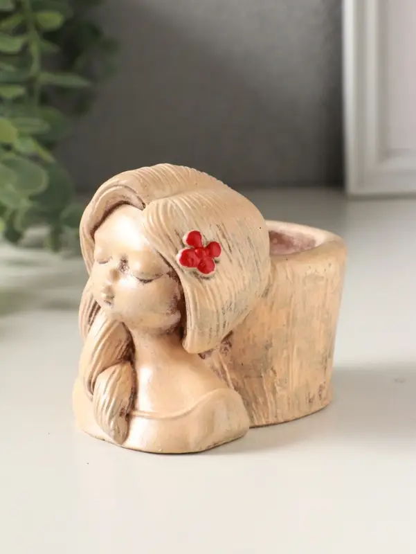 Подставка для мелочей "Русская красавица" 8х8х6 см, гипс, слоновая кость