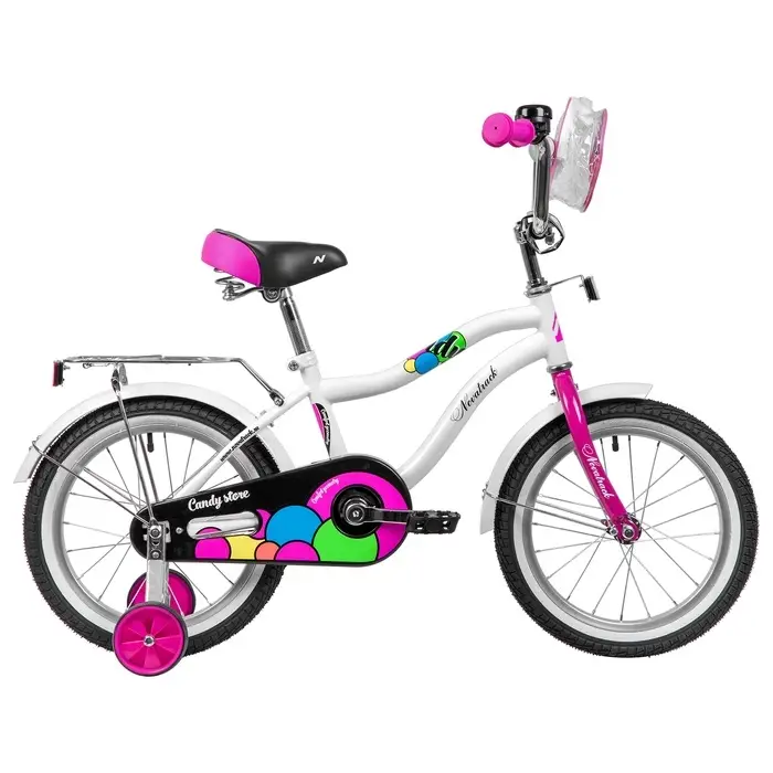 Велосипед детский Novatrack CANDY, диаметр колёс 16", со съёмными колёсами, с сумкой, белый