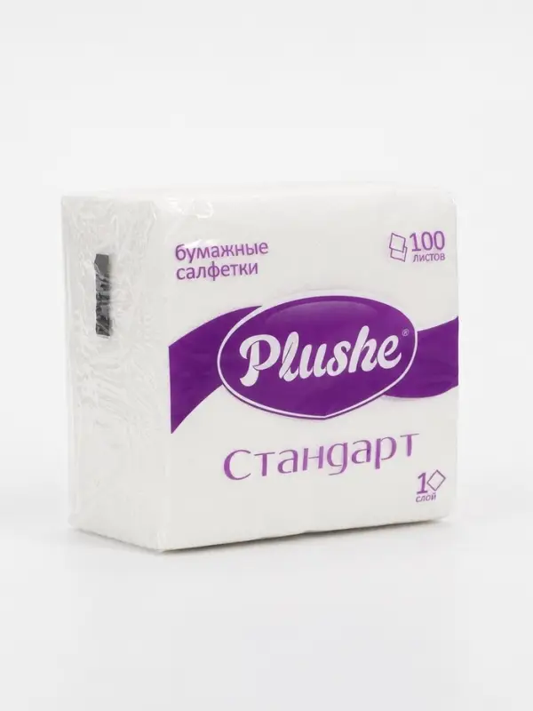 Салфетки бумажные Plushe Standart, 1 слой, 24&times;24 см, 100 шт., белые