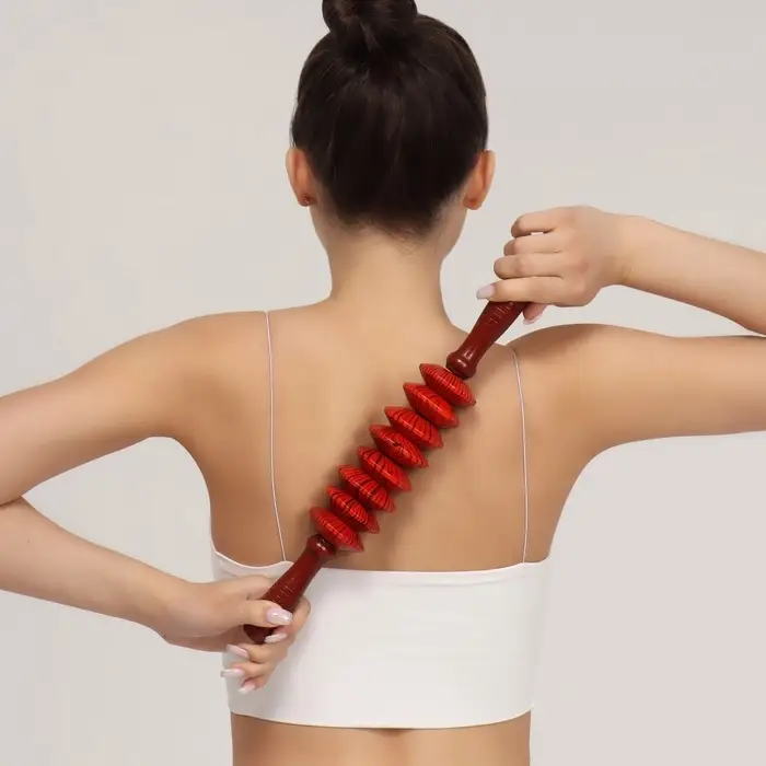 Массажёр &laquo;Скалка&raquo;, универсальный, 36&times;6 см, 8 дисков, деревянный