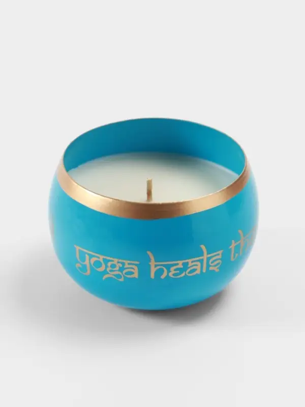Свеча в чаше Yoga heal the soul, 200 г, 8.5&times;7 см, соевый воск, голубая