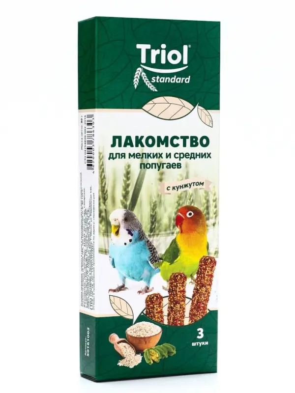 Лакомство Triol для мелких и средних попугаев с кунжутом, 3 шт., 80 г