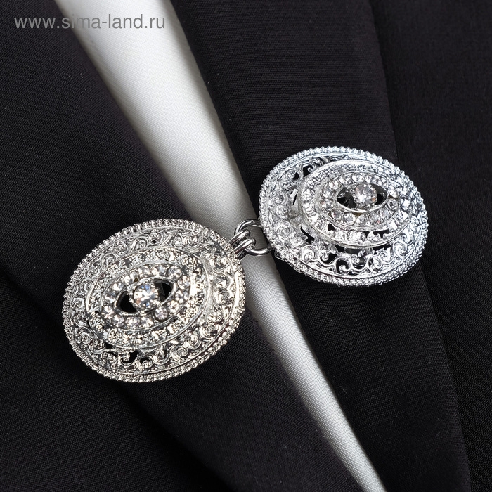 Зажим для кардигана «Эллипс», цвет белый в серебре Зажим для кардигана «Эллипс», цвет белый в серебре