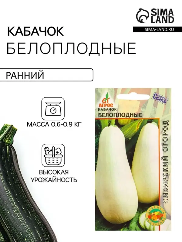 Семена Кабачок &laquo;Белоплодные&raquo;, 5 шт., &laquo;Агрос&raquo;