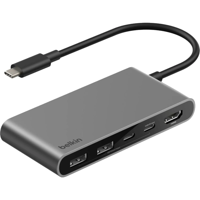 Разветвитель USB Belkin (AVC022hqSGY)хаб 5в1 4K@60Hz 100W сер.косм