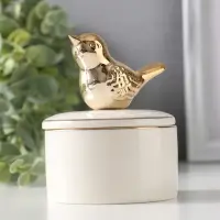 Шкатулка керамика с золотой линией "Птичка" 7х7х9 см