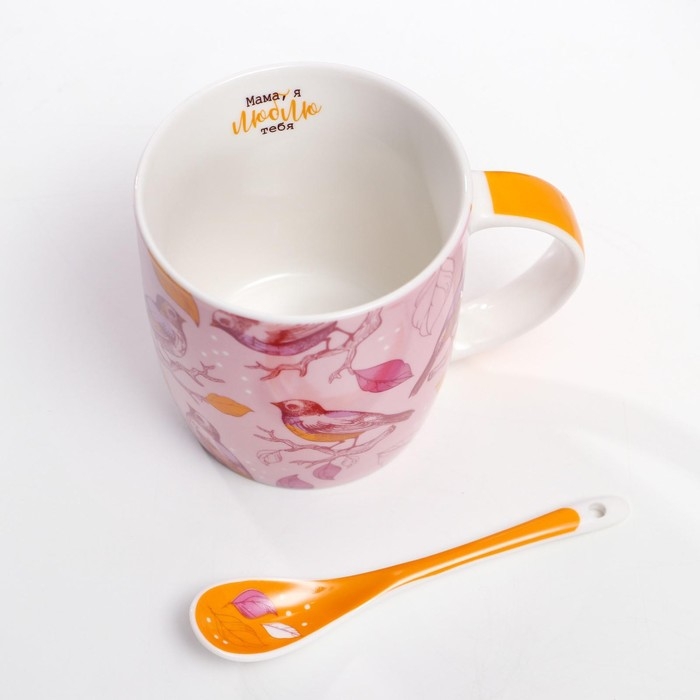 Набор керамический «Мама ты прекрасна»: кружка 350 мл, ложка, цвет оранжевый