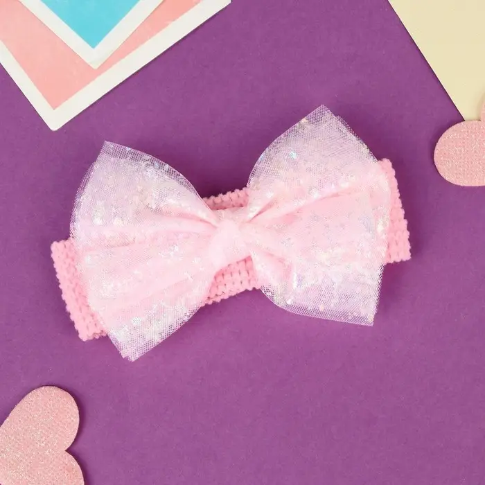 Повязка для волос Повязка для волос "Выбражулька" прозрачный бант блеск, 16х3 см, розовый