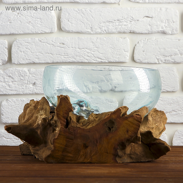 Вазон стекло на дереве  Вазон стекло на дереве "Забота" 20х25х25 см, МИКС