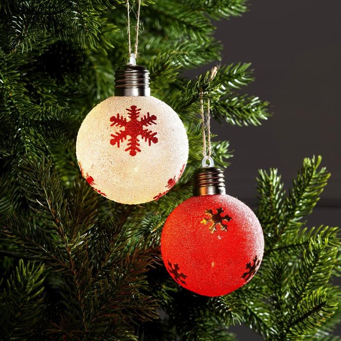 Набор ёлочных шаров «Снежинки» 2 шт., батарейки, 1 LED, свечение тёплое белое Набор ёлочных шаров «Снежинки» 2 шт., батарейки, 1 LED, свечение тёплое белое