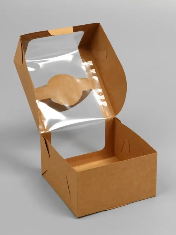 Коробка под бенто-торт с окном, крафт, 14&times;14&times;8 см