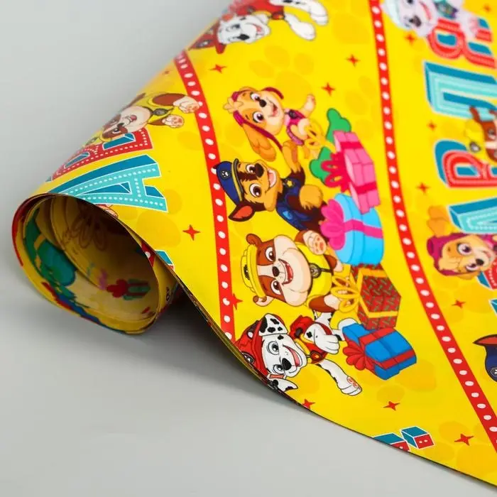 Бумага упаковочная глянцевая двусторонняя, 60х90 см, Щенячий патруль