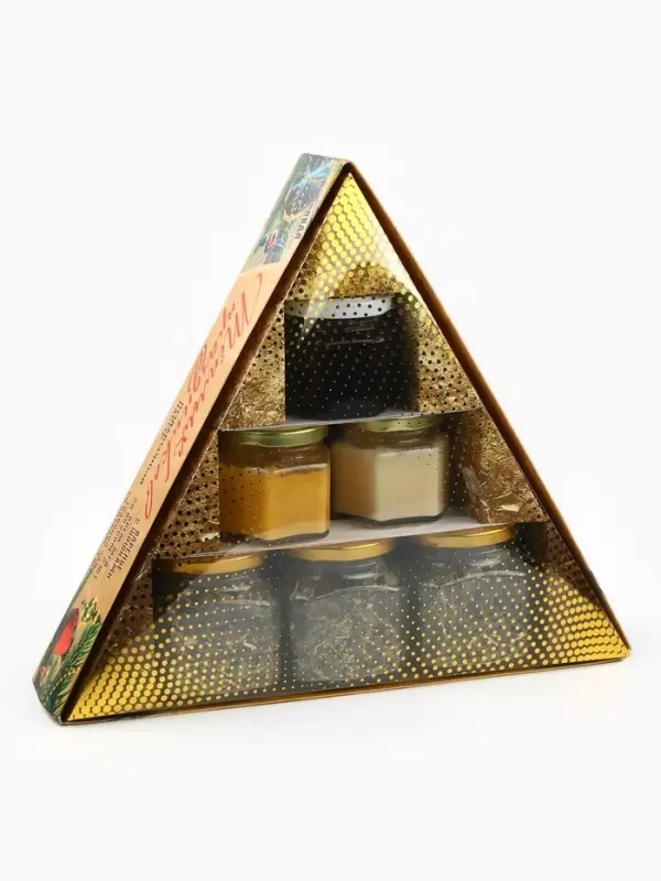 Подарочный новогодний набор &laquo;Советский&raquo;: чай травяной 25 г &times; 3 шт., варенье с шишками 100 мл., крем-мёд 120 г &times; 2 шт.