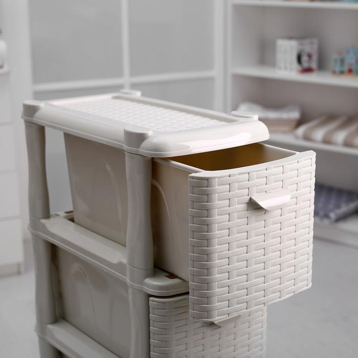 Комод узкий 4-х секционный «Ротанг», цвет белый Комод узкий 4-х секционный «Ротанг», цвет белый