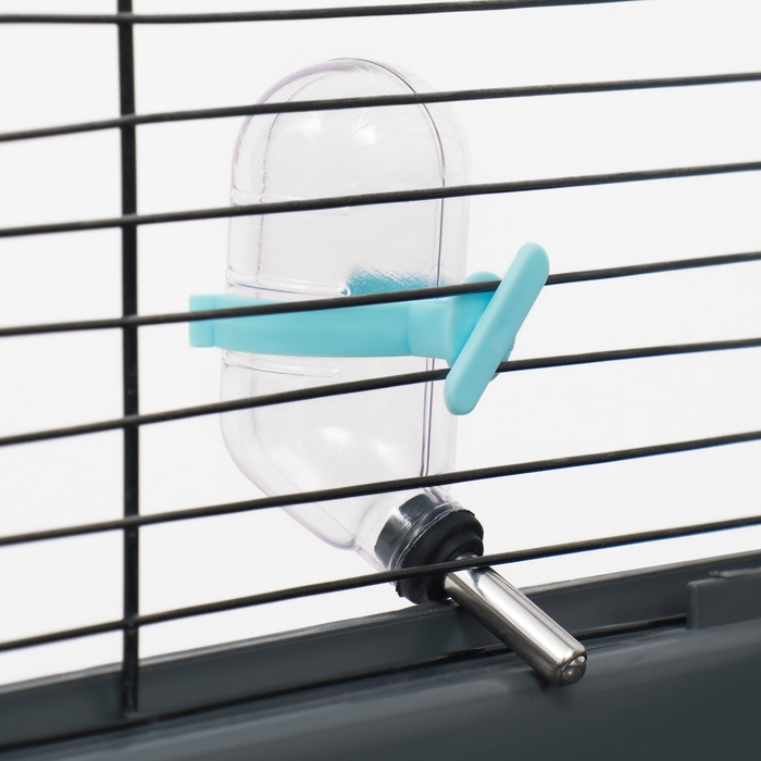 Поилка для грызунов с металлическим носиком, 60 мл, прозрачная с голубым крепление Поилка для грызунов с металлическим носиком, 60 мл, прозрачная с голубым крепление