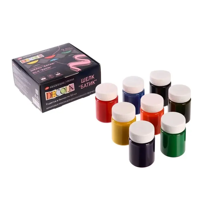 Краска по ткани (шелку), набор 9 цветов &times; 50 мл, ЗХК Decola &laquo;Батик&raquo; акриловая на водной основе, (4441449)