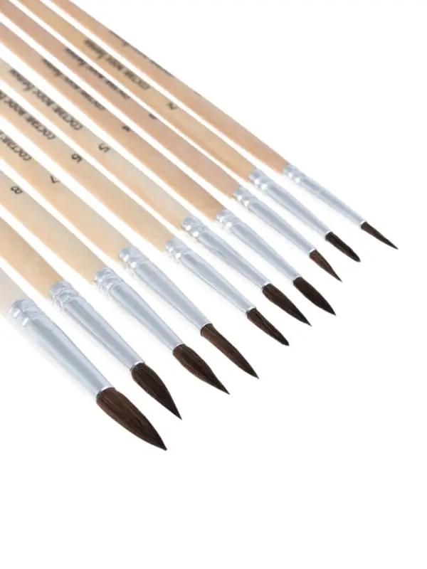 Набор кистей для рисования, белка, 10 штук: № 1, 2, 3, 4, 5, 6, 7, 8, 9, 10, Calligrata, круглые, деревянная ручка, международный размер