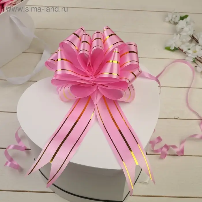 Бант - шар №4.5 три золотых полосы, ярко - розовый Бант - шар №4.5 три золотых полосы, ярко - розовый