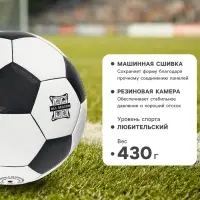 Футбольный мяч, размер 5, PU, 430 г, чёрный