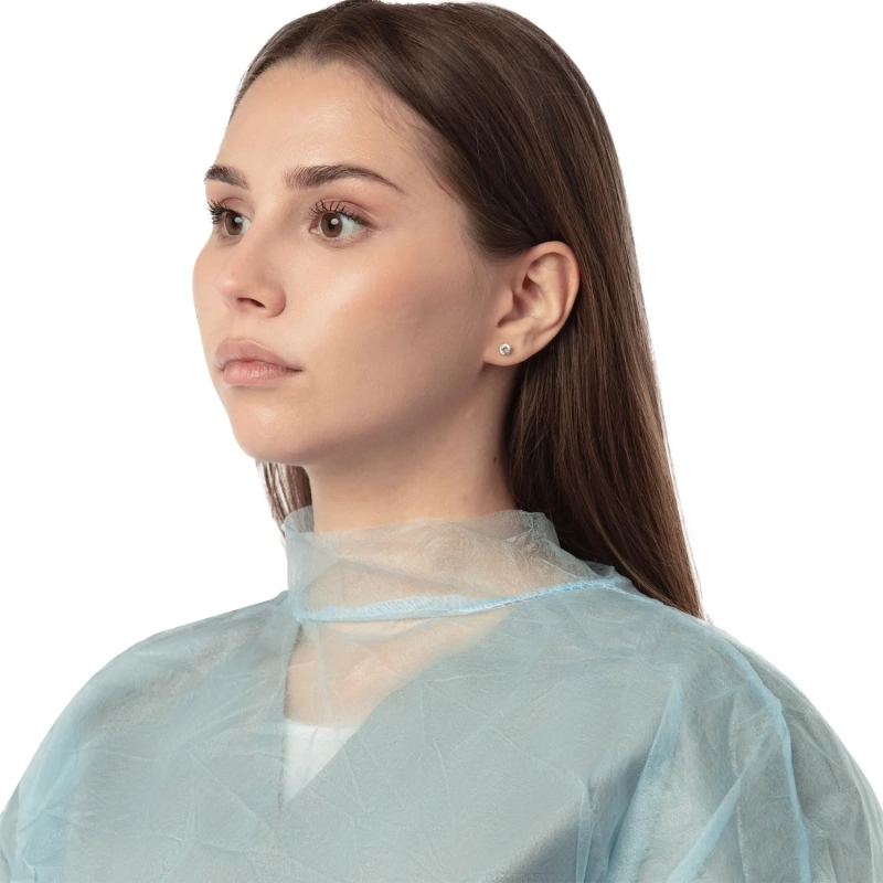 Халат н/с , на завязк, рук.рез, дл.110см, XL, пл 20, голуб, 10 шт/уп