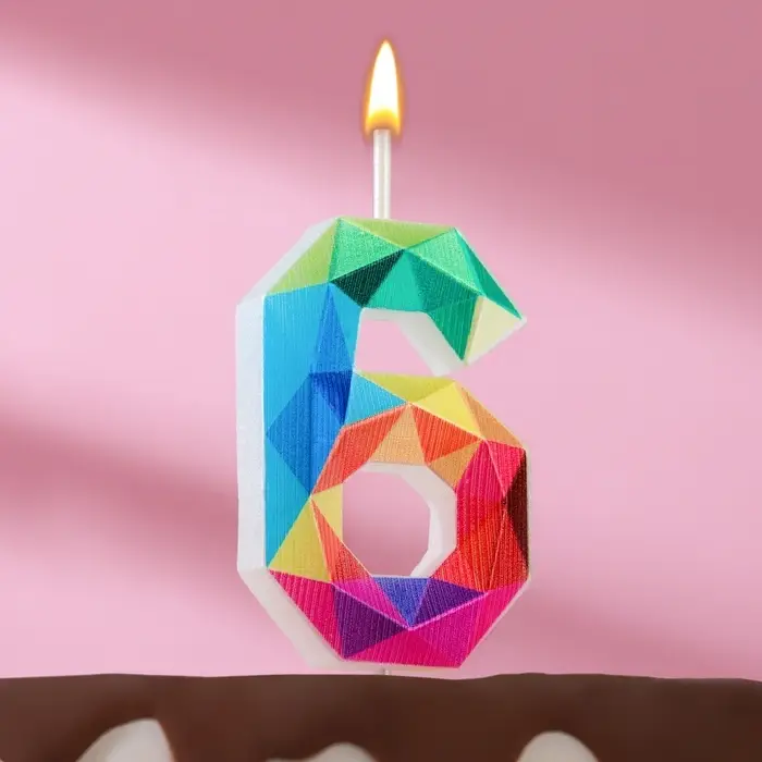 Свеча в торт на шпажке &laquo;Разноцветные грани&raquo;, цифра 6, 5.3 см