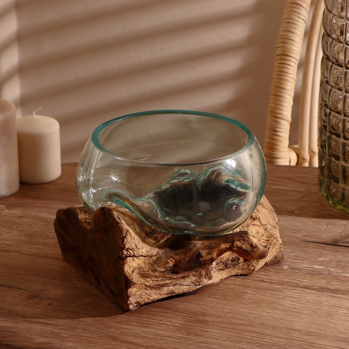 Вазон стекло на дереве  Вазон стекло на дереве "Забота" 20х25х25 см, МИКС