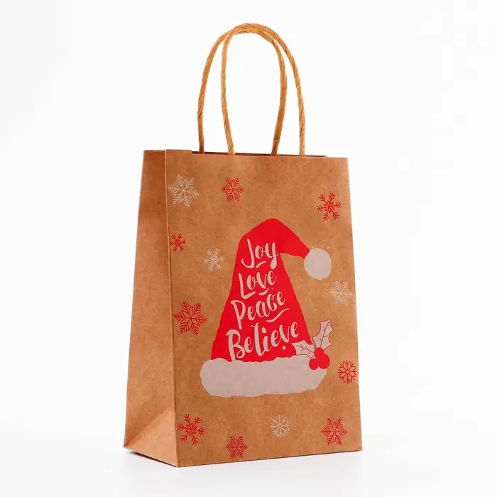 Пакет крафт с тиснением, круглая ручка, «Колпак» 15×21×8 см, 120 г Пакет крафт с тиснением, круглая ручка, «Колпак» 15×21×8 см, 120 г