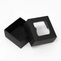 Коробка складная, крышка-дно, с окном, черная, 8&times;8&times;4 см