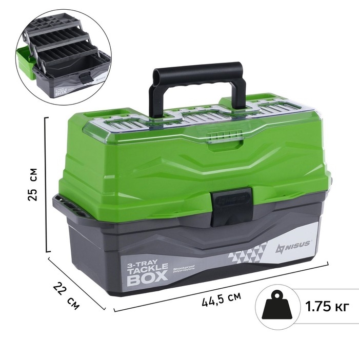 Ящик рыболовный Tackle Box трёхполочный NISUS, зеленый Ящик рыболовный Tackle Box трёхполочный NISUS, зеленый