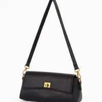 Сумка женская мессенджер TEXTURA на клапане, 26&times;9&times;12 см, чёрная