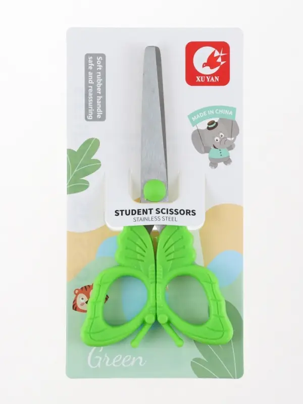 Ножницы детские 12 см, пластиковые ручки, закругленные концы, &laquo;Бабочка&raquo;, зеленые
