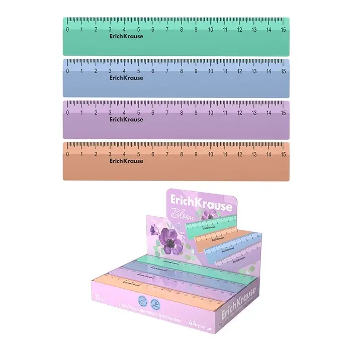 Линейка 15см ErichKrause Pastel Bloom, в коробке-дисплее, микс Линейка 15см ErichKrause Pastel Bloom, в коробке-дисплее, микс