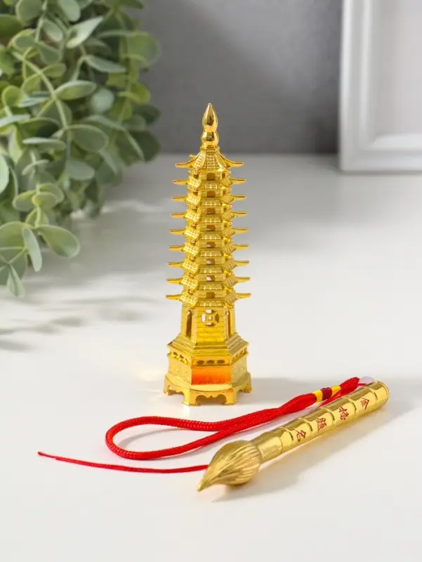 Набор нэцкэ фигурок 2 шт. &laquo;Пагода литературы&raquo;, металл под золото, подарочные