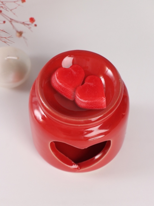 Аромалампа керамика + ароматический воск Аромалампа керамика + ароматический воск "Сердце" красная 7,5х7,5х8 см