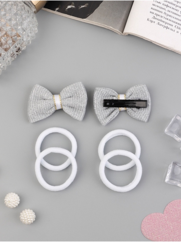 Набор для волос Набор для волос "Школьница галант" (4 резинки 3,5 см, 2 зажима 5,5 см) сияние, серо-белый