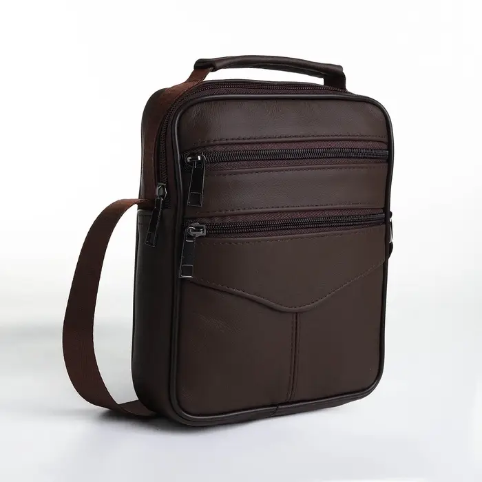 Сумка кросс-боди мужская на молнии, с ручкой, 3 наружных кармана, 18&times;5.5&times;22 см, коричневая