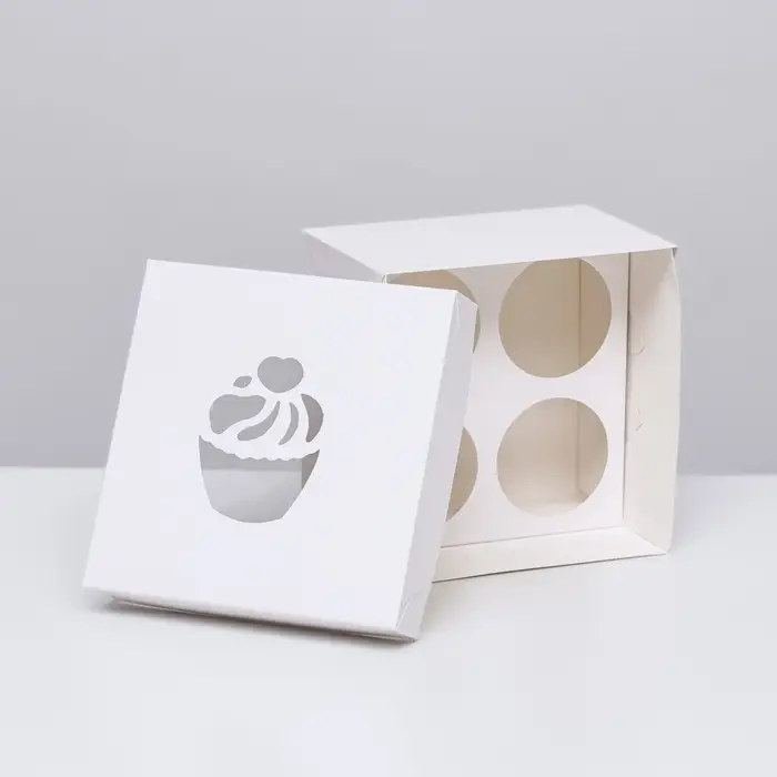 Коробка для 4 капкейка, белая, 15×15×10 см Коробка для 4 капкейка, белая, 15×15×10 см