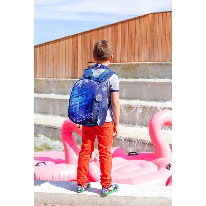 Рюкзак каркасный школьный, 37 х 28 х 19 см, Calligrata К Рюкзак каркасный школьный, 37 х 28 х 19 см, Calligrata К "Крутой космос", синий