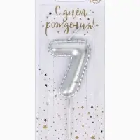 Свеча в торт на шпажке &laquo;Воздушная цифра 7&raquo;, серебро