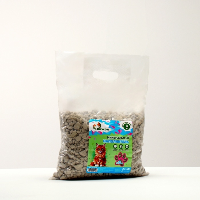 Наполнитель минеральный впитывающий Наполнитель минеральный впитывающий "Пижон" цеолит для длинношерстных фр 5-15 мм 3 кг впит 5 л