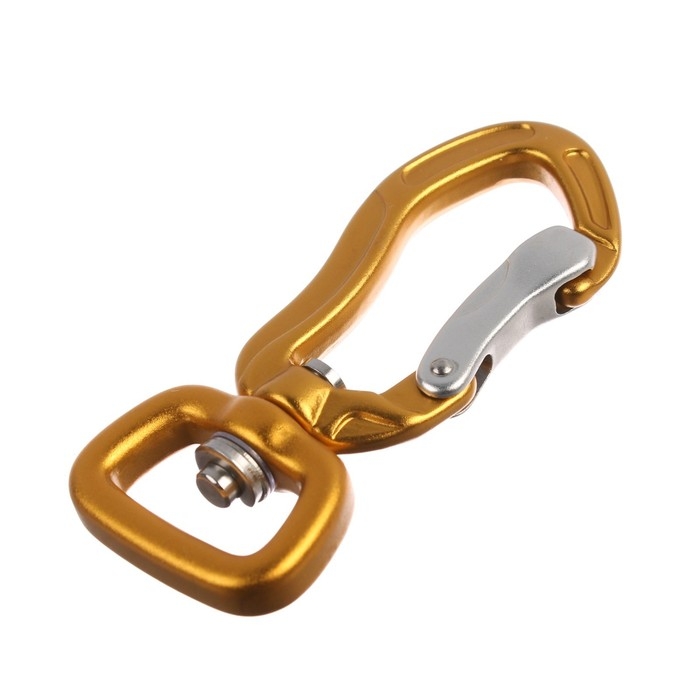 Карабин с защелкой и вертлюгом, 7х3 см, 200 кг, жёлтый Карабин с защелкой и вертлюгом, 7х3 см, 200 кг, жёлтый