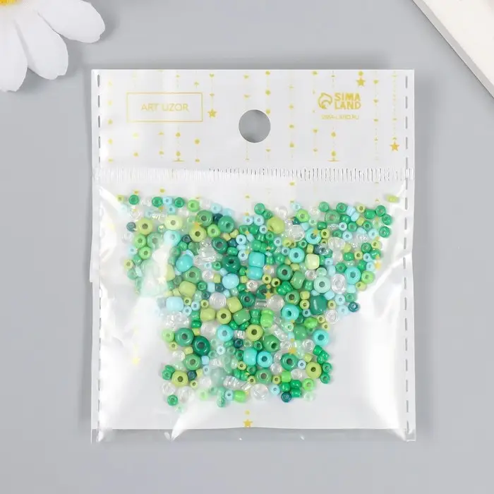 Бисер стекло 6/0 - 15/0 «Ассорти зелёное» d=1.5-4 мм, н-р 10 г Бисер стекло 6/0 - 15/0 «Ассорти зелёное» d=1.5-4 мм, н-р 10 г