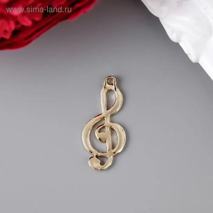 Металлический элемент, декоративная подвеска &laquo;Арт Узор. Скрипичный ключ&raquo;, золото, 2.9&times;1.3 см