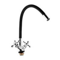 Смеситель для кухни ZEIN Z2104, двухвентильный, силиконовый излив, черный/хром